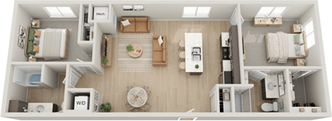 Floor plan for 2 beds, 2 baths, 915 sqft